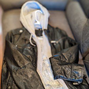 L2 Women’s Zip Black Faux Leather Hooded Jacket Size Large